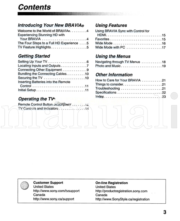 Sony KDL-52V5100 KDL-46V5100 KDL-40V5100 KDL-40SL150 KDL-32XBR9 (39 pages) TV Operating Manual