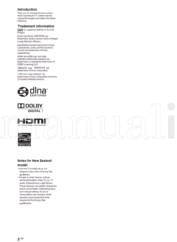 Sony KDL-52Z4500 KDL-46Z4500 KDL-40Z4500 (56 pages) TV Operating Manual
