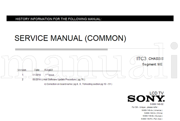 Sony 9-888-148-02 9-888-148-Ax 9-888-148-Cx 9-888-148-Ex (78 pages) TV Service Manual
