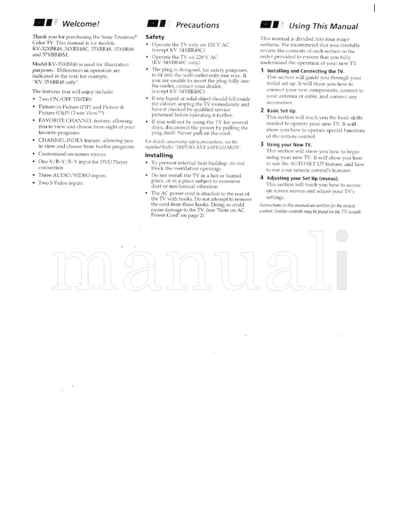 Sony KV-32XBR48 KV-34XBR48C KV-35XBR48 KV-35XBR88 KV-37XBR48M (41 pages) TV Operating Manual