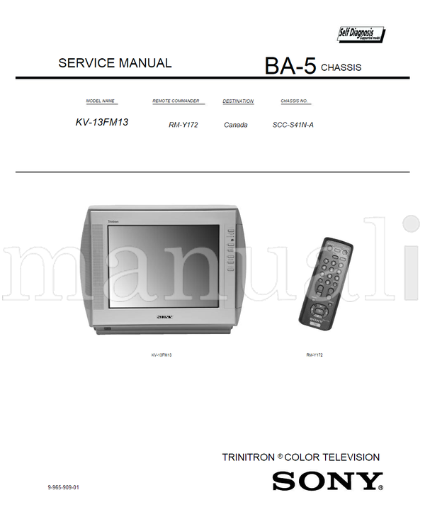 Sony KV-13FM13 RM-Y172 SCC-S41N-A 9-965-909-01 (51 pages) TV Service Manual