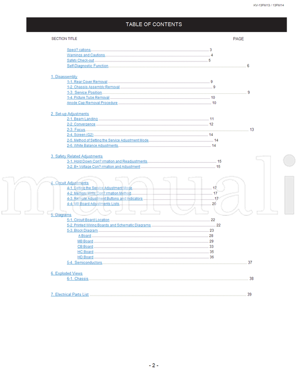 Sony KV-13FM13 RM-Y172 SCC-S41N-A 9-965-909-01 (51 pages) TV Service Manual