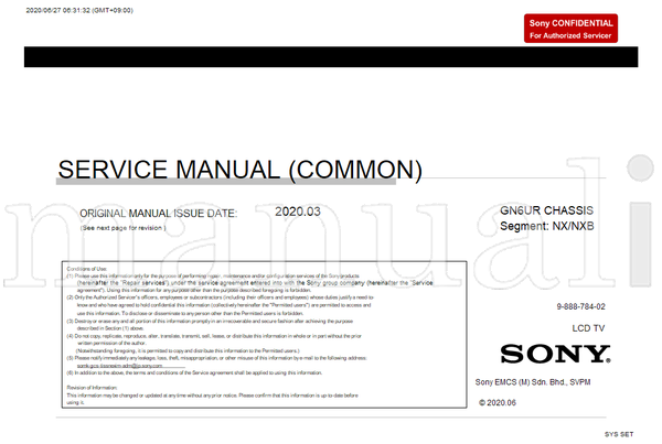Sony GN6UR 9-888-784-02 (111 pages) TV Service Manual