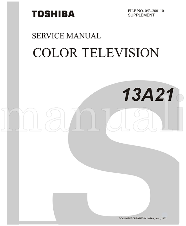 Toshiba 053-200110 13A21 42HM66 (64 pages) TV Service Manual