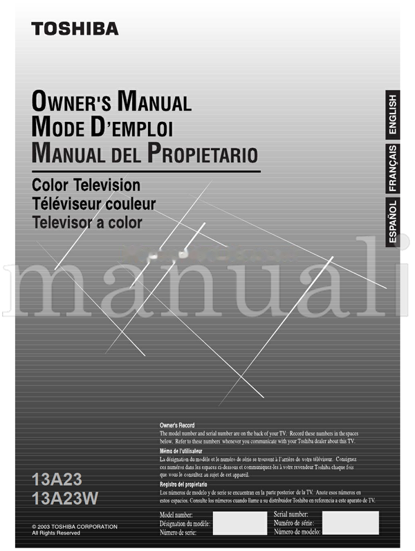 Toshiba 13A23 13A23W (18 pages) TV Operating Manual
