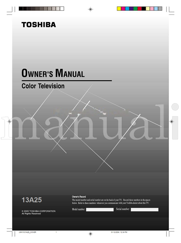 Toshiba 13A25 (15 pages) TV Operating Manual