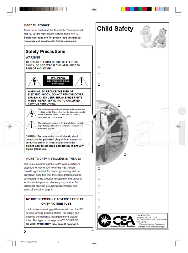 Toshiba 13A25 (15 pages) TV Operating Manual