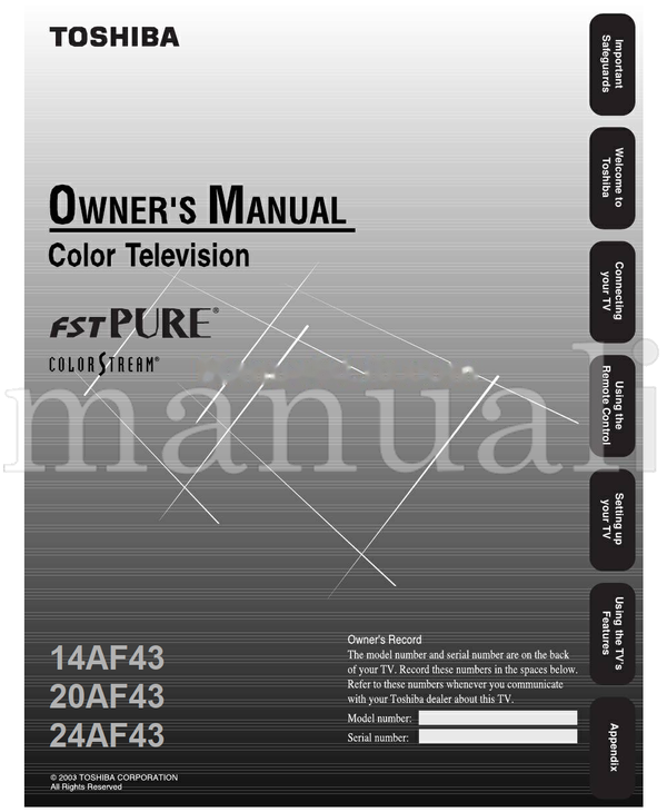 Toshiba 14AF43 20AF43 24AF43 (36 pages) TV Operating Manual