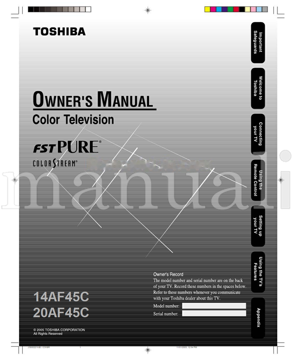 Toshiba 14AF45C 20AF45C (28 pages) TV Operating Manual