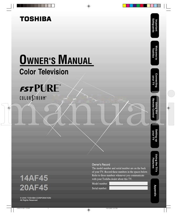 Toshiba 14AF45 20AF45 (32 pages) TV Operating Manual