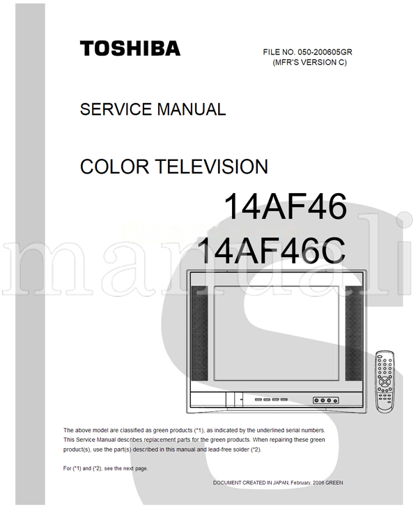 Toshiba 050-200605GR 14AF46 14AF46C (50 pages) TV Service Manual