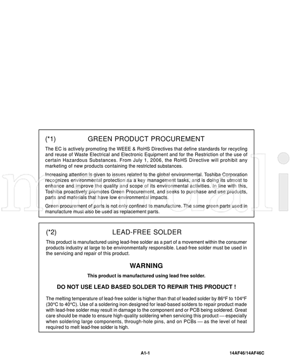 Toshiba 050-200605GR 14AF46 14AF46C (50 pages) TV Service Manual