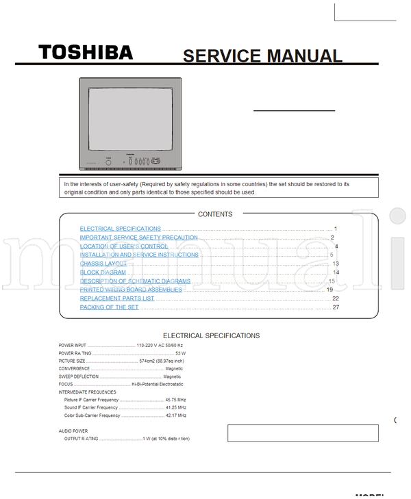 Toshiba 050-200334 14AR23 (29 pages) TV Service Manual