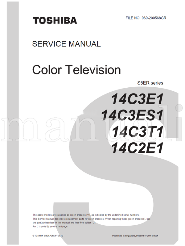 Toshiba 060-200568GR 14C3E1 14C3ES1 14C3T1 14C2E1 (45 pages) TV Service Manual