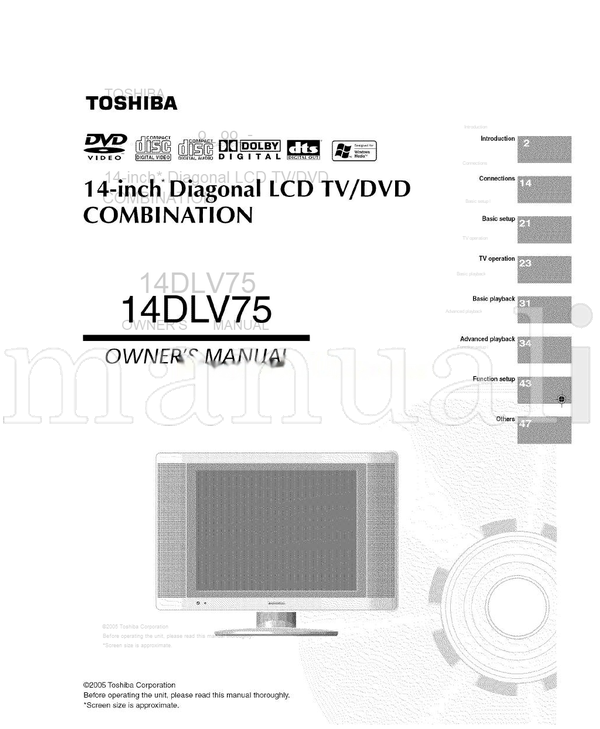 Toshiba 14DLV75 (54 pages) TV/DVD Combo Operating Manual