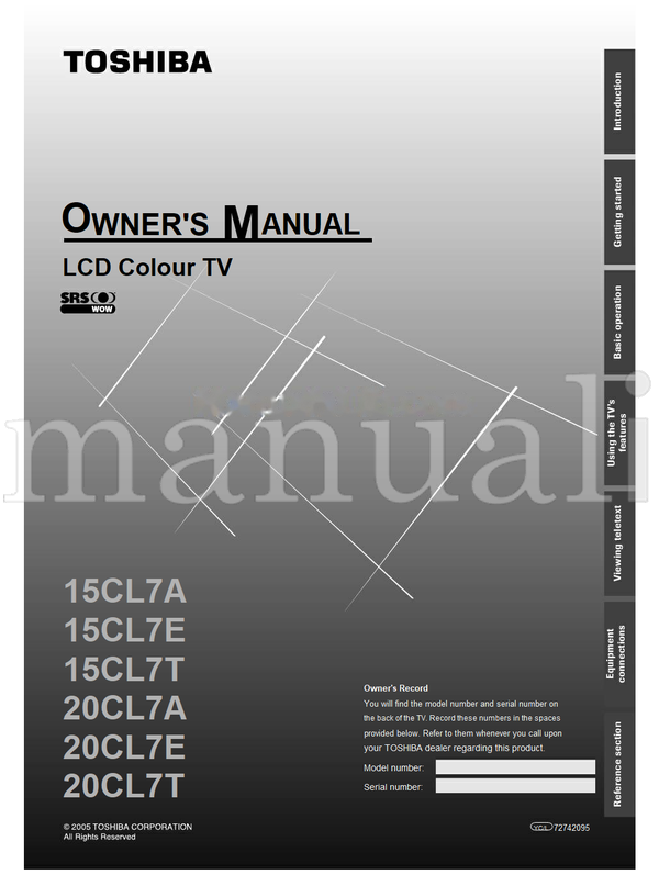 Toshiba 15CL7A 15CL7E 15CL7T 20CL7A 20CL7E 20CL7T 72742095 (40 pages) TV Operating Manual