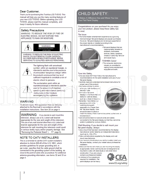Toshiba 15CV100U 15CV101U 19CV100U 22CV100U 26CV100U 32CV100U (95 pages) TV/DVD Combo Operating Manual