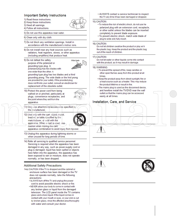 Toshiba 15CV100U 15CV101U 19CV100U 22CV100U 26CV100U 32CV100U (95 pages) TV/DVD Combo Operating Manual