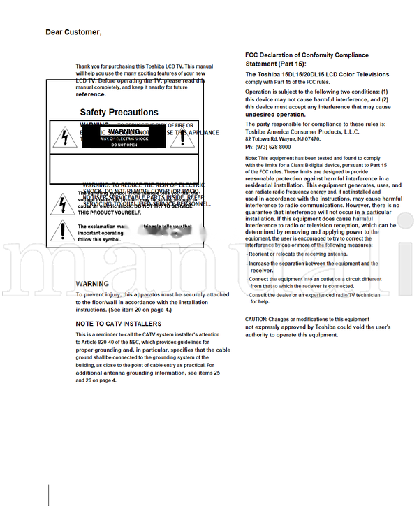 Toshiba 15DL15 20DL15 (36 pages) TV Operating Manual