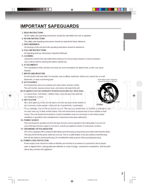Toshiba 15DLV76 J5X00221A (60 pages) TV Operating Manual