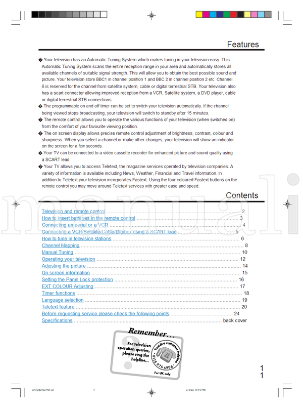 Toshiba 15V31B 3N70401A (30 pages) TV Operating Manual