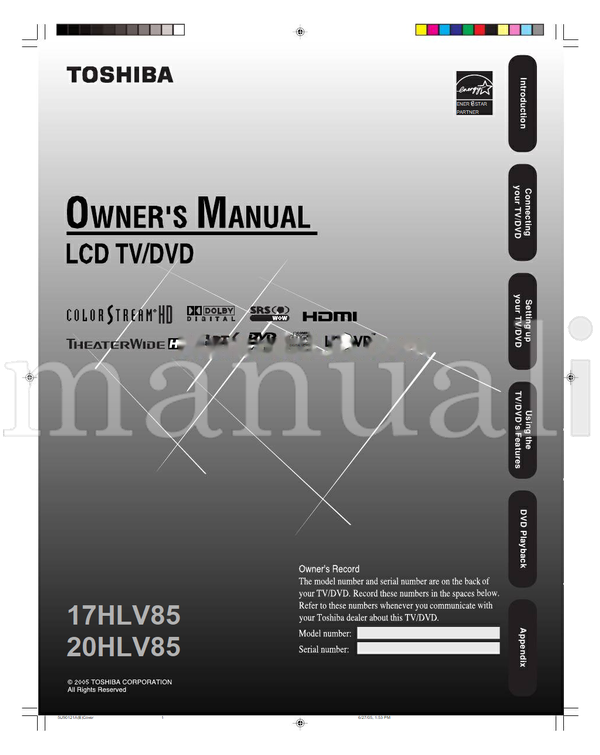 Toshiba 17HLV85 20HLV85 (66 pages) TV Operating Manual