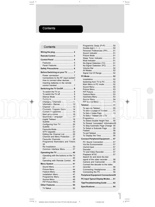 Toshiba 17WLT46B (66 pages) TV Operating Manual