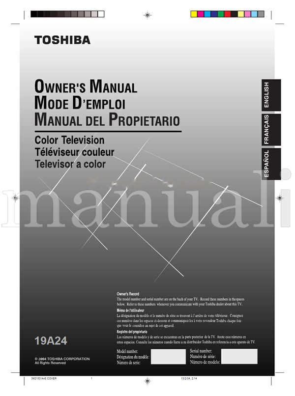 Toshiba 19A24 3M21501A-E (47 pages) TV Operating Manual