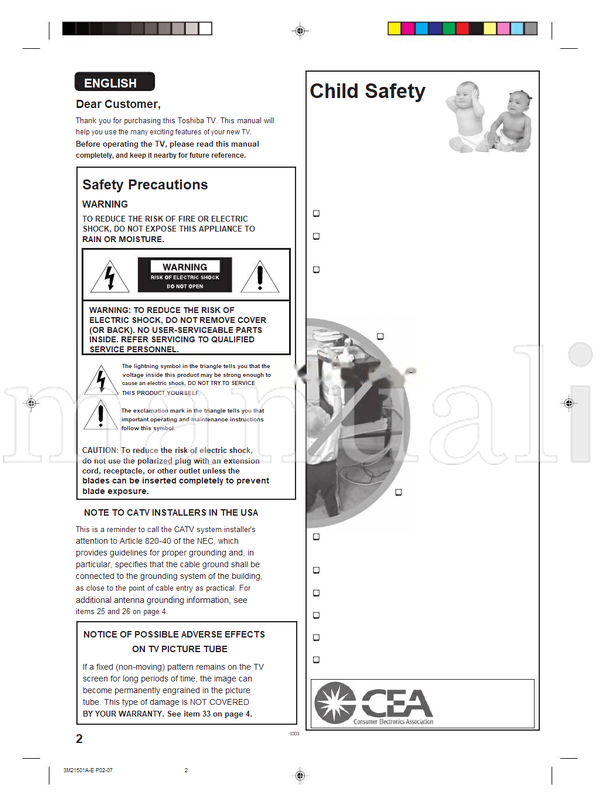 Toshiba 19A24 3M21501A-E (47 pages) TV Operating Manual