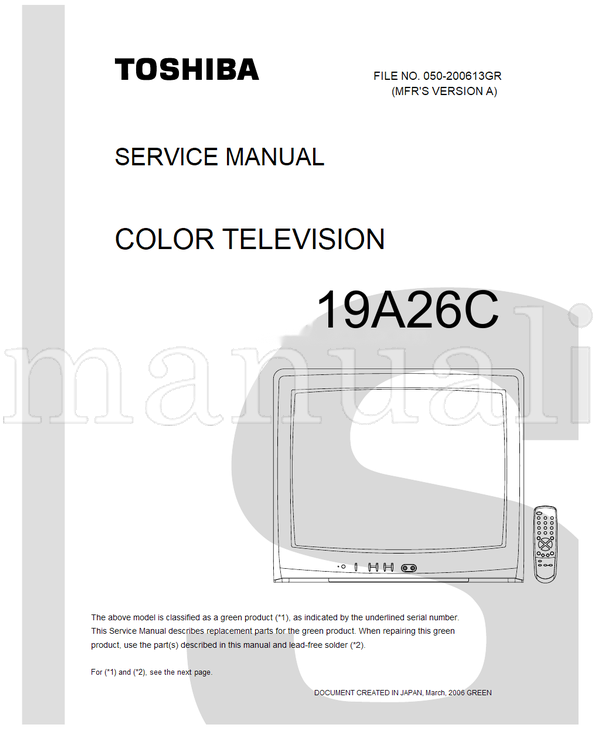 Toshiba 050-200613GR 19A26C (34 pages) TV Service Manual