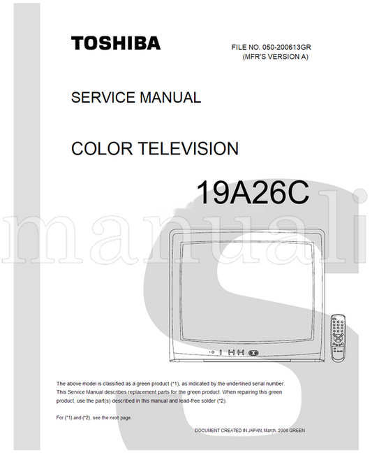 Toshiba 050-200613GR 19A26C (34 pages) TV Service Manual