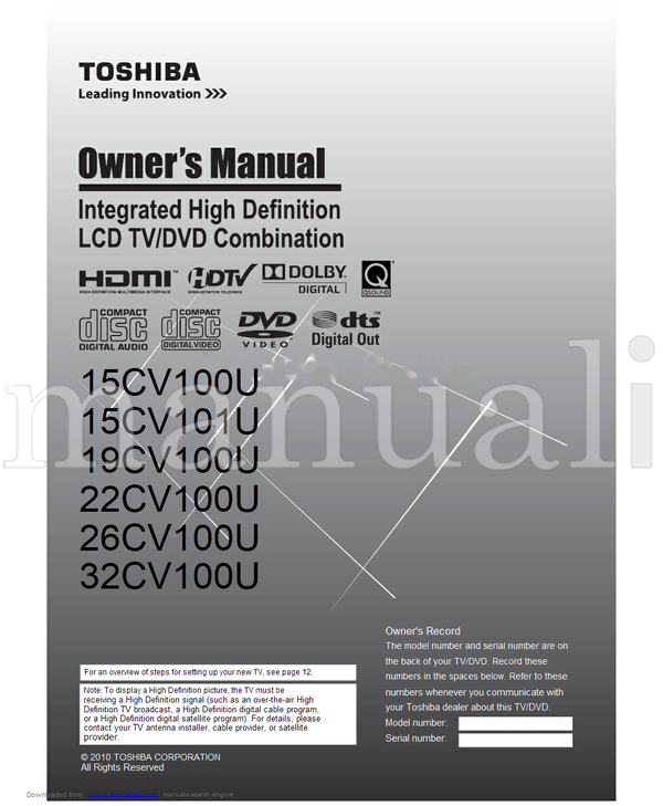 Toshiba 15CV100U 15CV101U 19CV100U 22CV100U 26CV100U 32CV100U (88 pages) TV Operating Manual