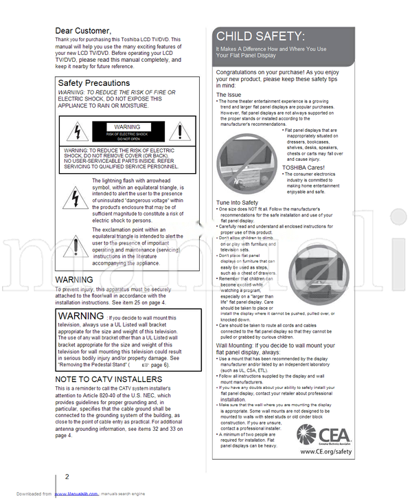 Toshiba 15CV100U 15CV101U 19CV100U 22CV100U 26CV100U 32CV100U (88 pages) TV Operating Manual