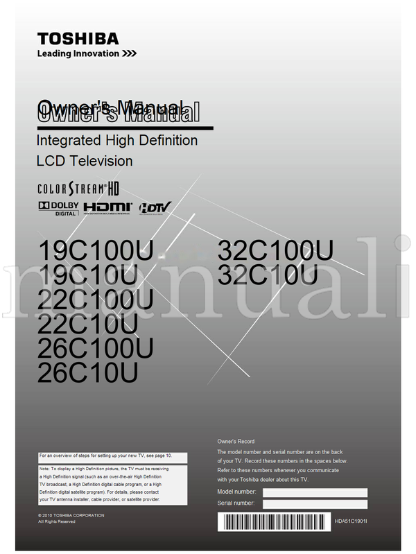 Toshiba 19C100U 19C10U 22C100U 22C10U 26C100U 26C10U 32C100U 32C10U (62 pages) TV Operating Manual