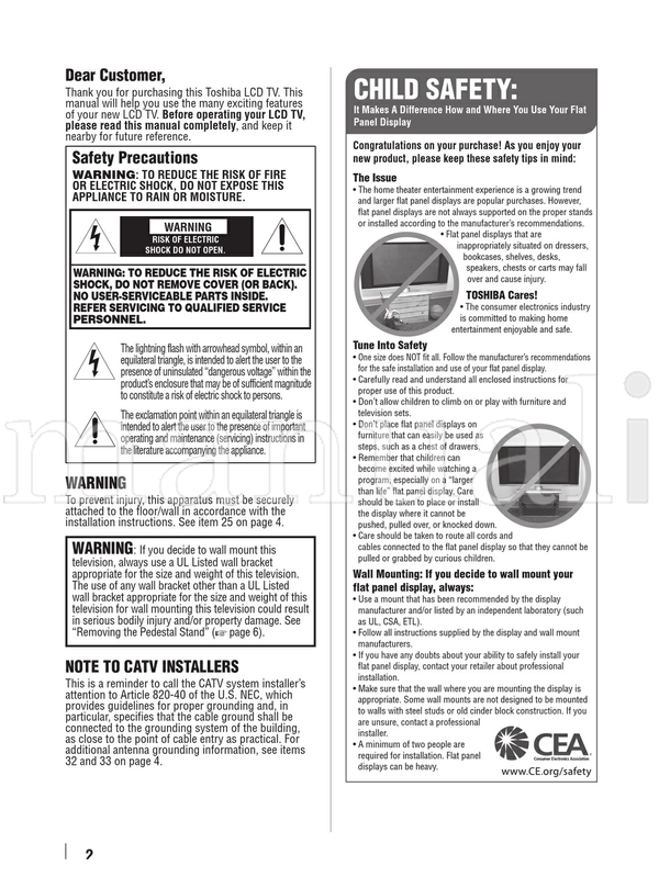 Toshiba 19C100U 19C10U 22C100U 22C10U 26C100U 26C10U 32C100U 32C10U (62 pages) TV Operating Manual