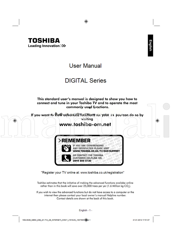 Toshiba 19DL502B (59 pages) TV Operating Manual