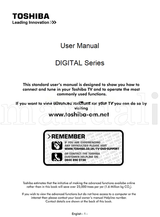 Toshiba 19DL834B (47 pages) TV Operating Manual
