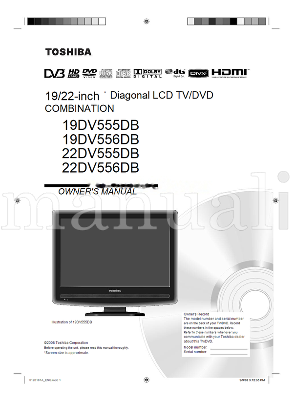 Toshiba 19DV555DB 19DV556DB 22DV555DB 22DV556DB 31235 (64 pages) TV/DVD Combo Operating Manual