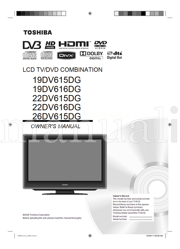 Toshiba 19DV615DG 19DV616DG 22DV615DG 22DV616DG 26DV615DG 110806 (60 pages) TV Operating Manual