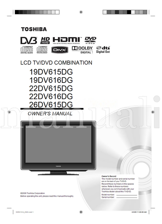 Toshiba 19DV615DG 19DV616DG 22DV615DG 22DV616DG 26DV615DG 110806 (60 pages) TV Operating Manual