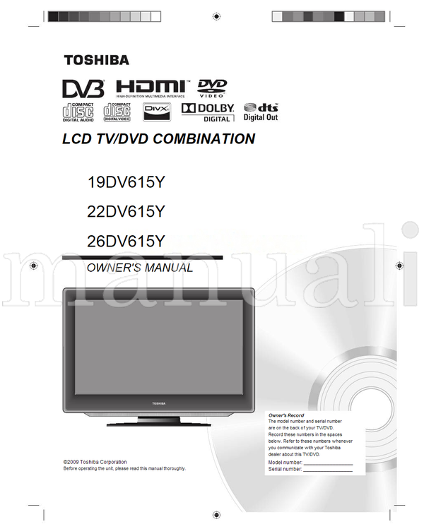 Toshiba 19DV615Y 22DV615Y 26DV615Y (65 pages) TV/DVD Combo Operating Manual