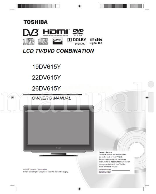 Toshiba 19DV615Y 22DV615Y 26DV615Y (65 pages) TV/DVD Combo Operating Manual