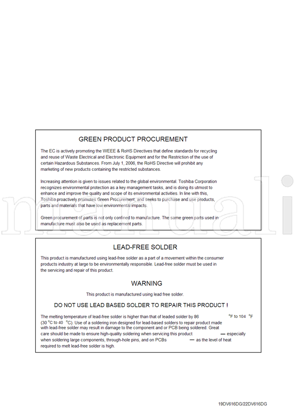 Toshiba 19DV616DG 22DV616DG 810-200967GR (172 pages) TV Service Manual