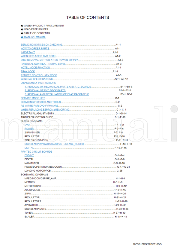 Toshiba 19DV616DG 22DV616DG 810-200967GR (172 pages) TV Service Manual