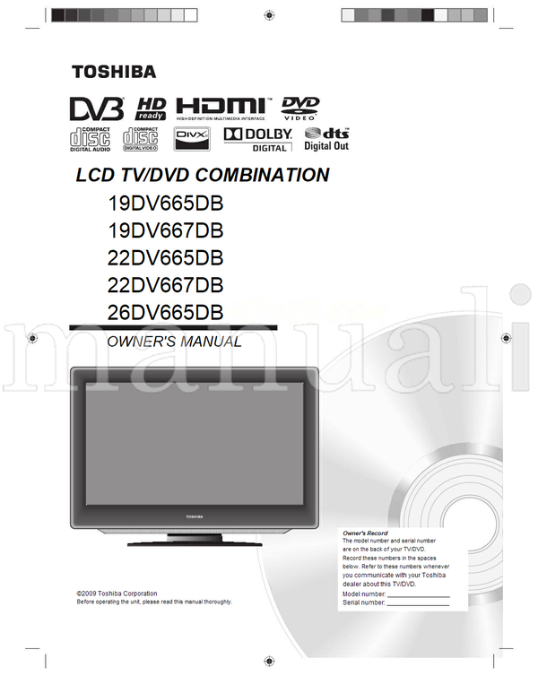 Toshiba 19DV665DB 19DV667DB 22DV665DB 22DV667DB 26DV665DB (67 pages) TV/DVD Combo Operating Manual