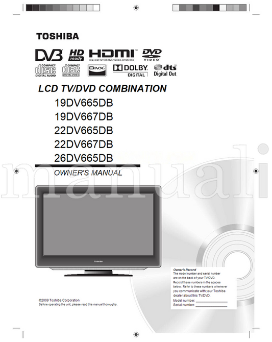 Toshiba 19DV665DB 19DV667DB 22DV665DB 22DV667DB 26DV665DB (67 pages) TV/DVD Combo Operating Manual