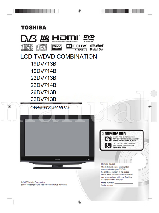 Toshiba 19DV713B 19DV714B 22DV713B 22DV714B 26DV713B 32DV713B (89 pages) TV/DVD Combo Operating Manual