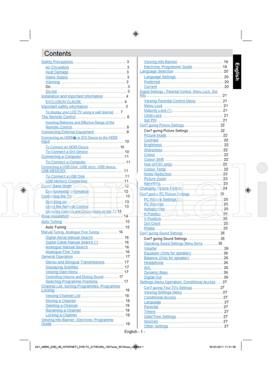 Toshiba 19EL833G (44 pages) TV Operating Manual