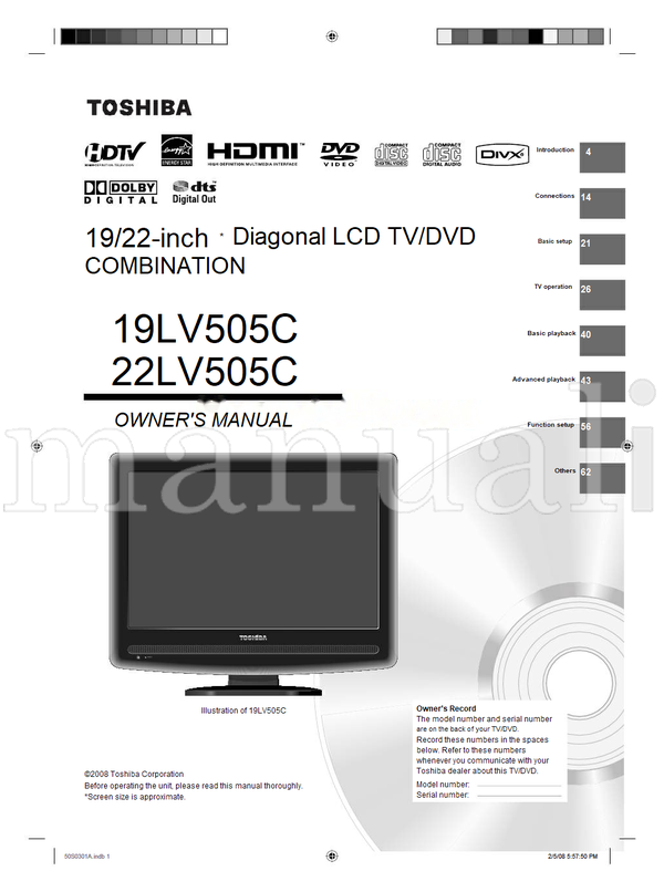 Toshiba 19LV505C 22LV505C 55750 (68 pages) TV/DVD Combo Operating Manual