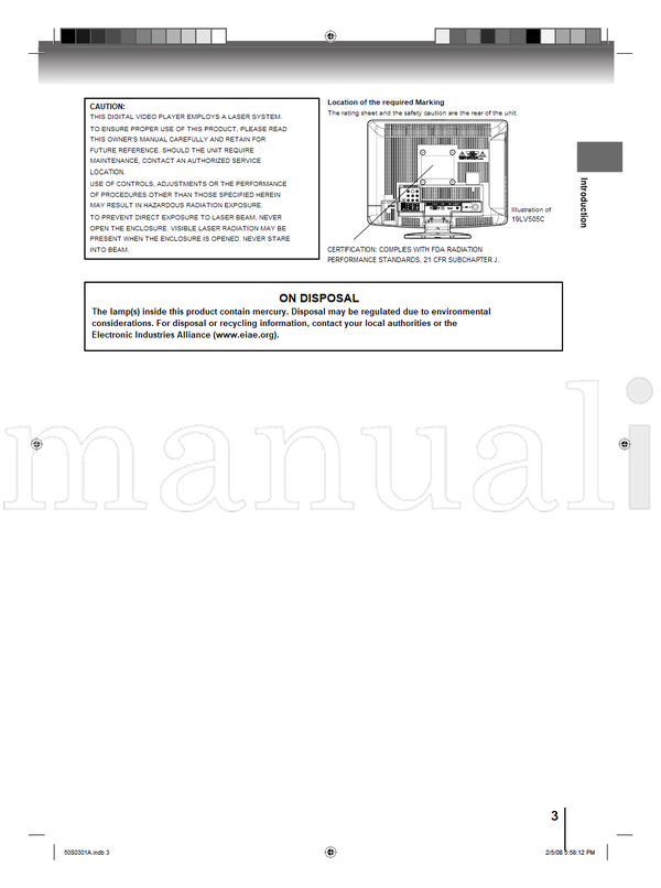 Toshiba 19LV505C 22LV505C 55750 (68 pages) TV/DVD Combo Operating Manual